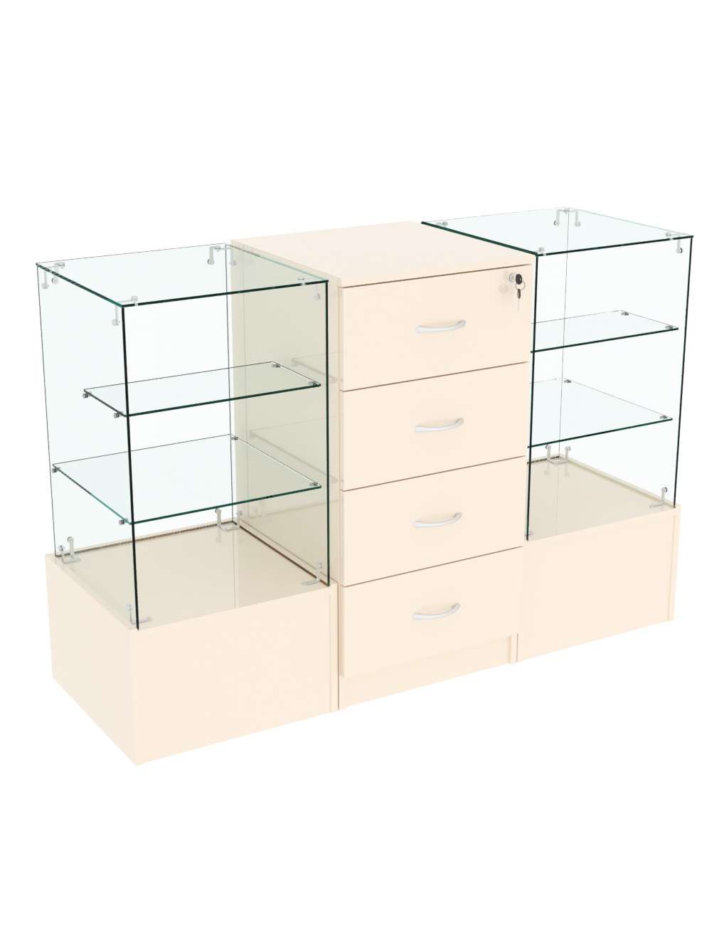 Прилавок Истра трёхсекционный на подиуме №11+13+11 Крем Вайс