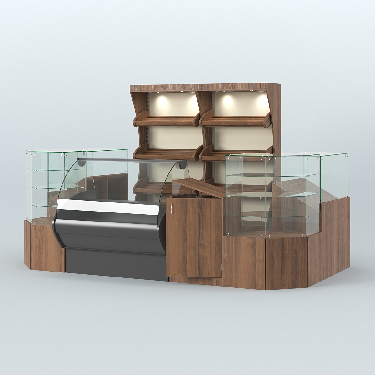 Пристенный небольшой павильон для торговли хлебом и выпечкой №1 Орех + Крем Вайс