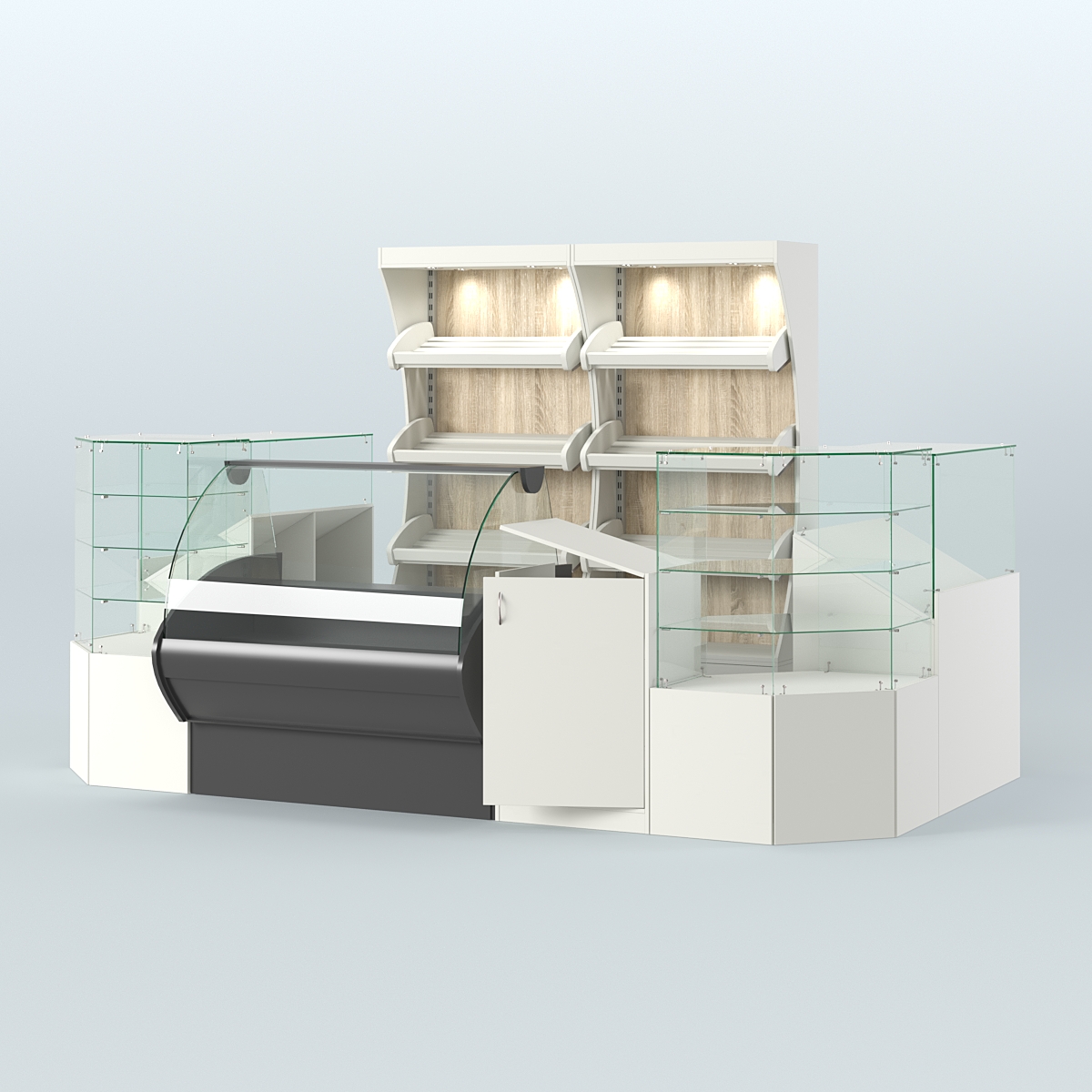 Пристенный небольшой павильон для торговли хлебом и выпечкой №1 Белый + Дуб Сонома