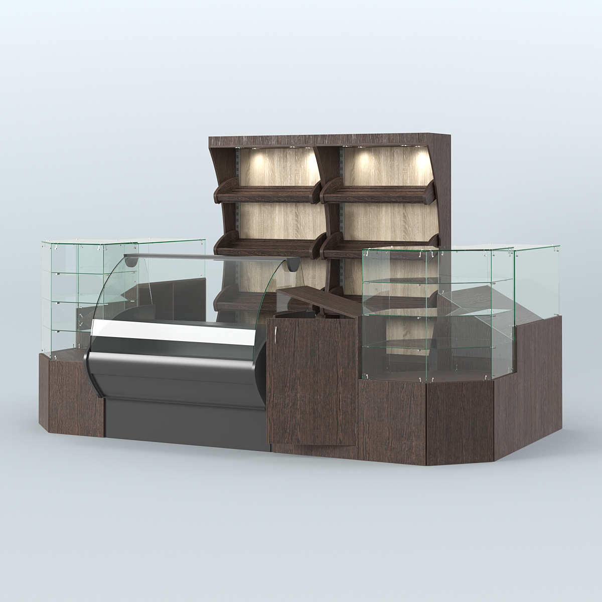 Пристенный небольшой павильон для торговли хлебом и выпечкой №1 Дуб Венге + Дуб Сонома