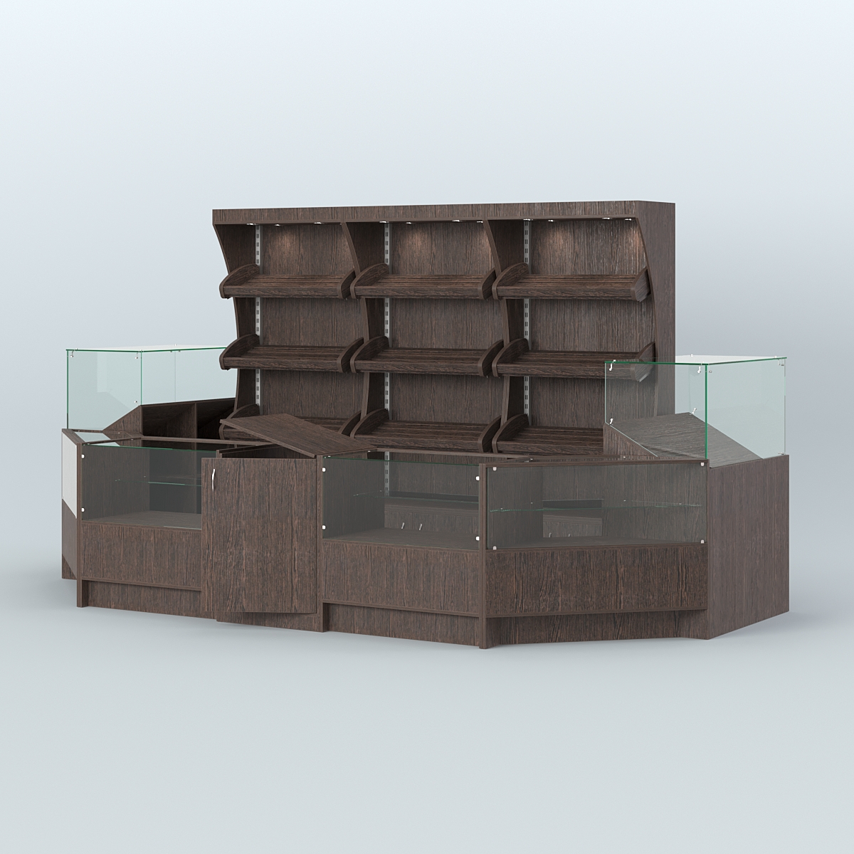 Пристенный павильон с недорогими прилавками для выкладки хлеба и выпечки №3 Дуб Венге