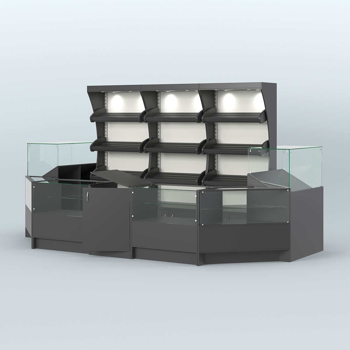 Пристенный павильон с недорогими прилавками для выкладки хлеба и выпечки №3 Черный и Белый