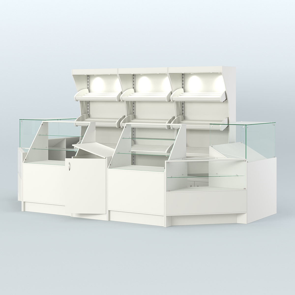 Пристенный павильон с прилавками из ДСП для продажи хлеба и выпечки №4 Белый