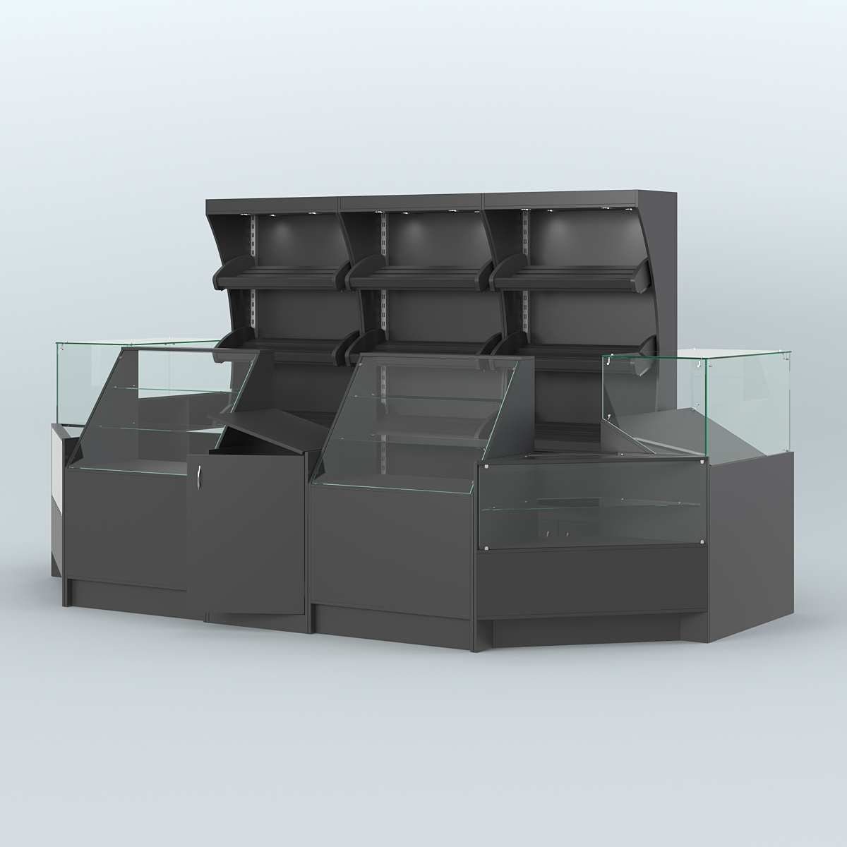 Пристенный павильон с прилавками из ДСП для продажи хлеба и выпечки №4 Черный