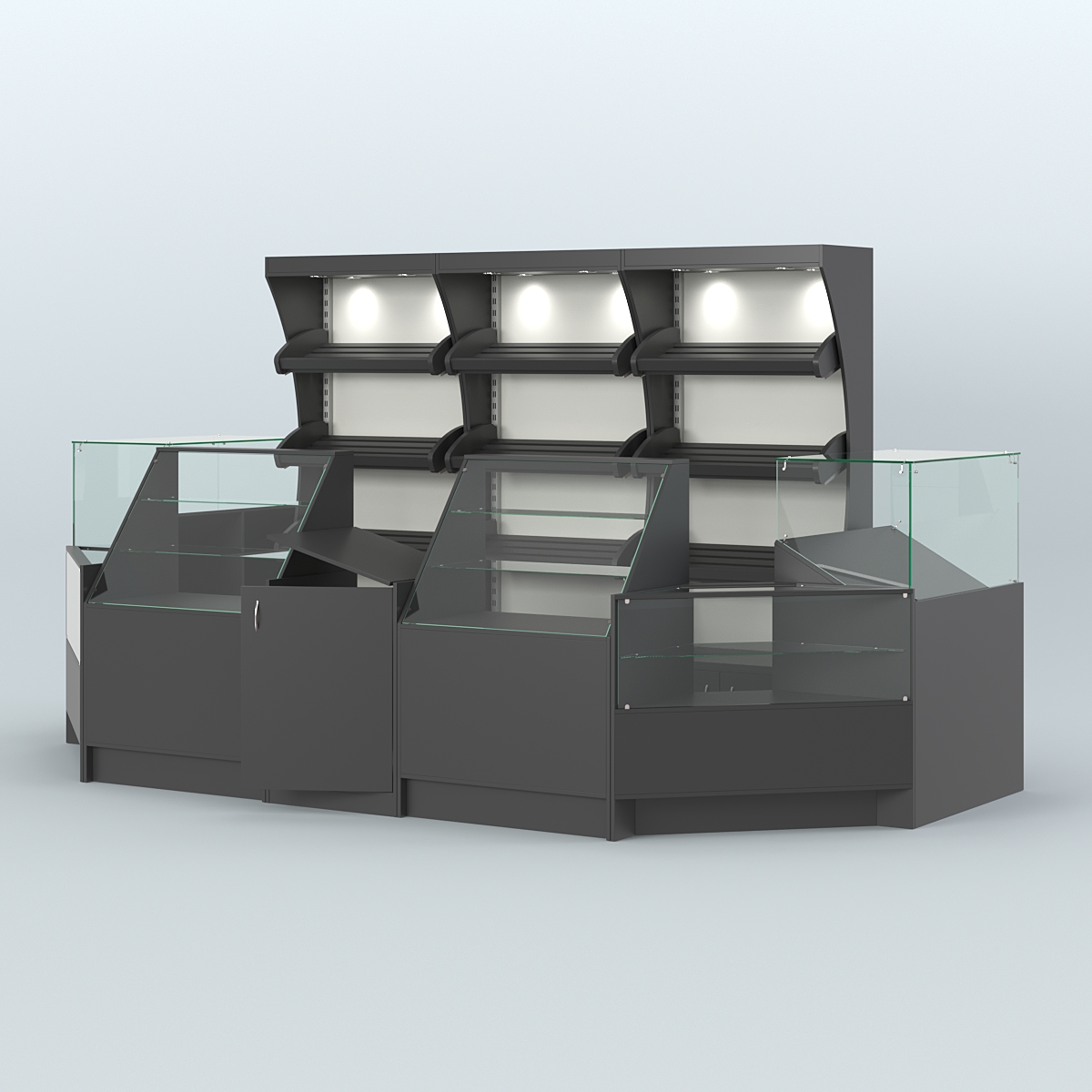 Пристенный павильон с прилавками из ДСП для продажи хлеба и выпечки №4 Черный и Белый