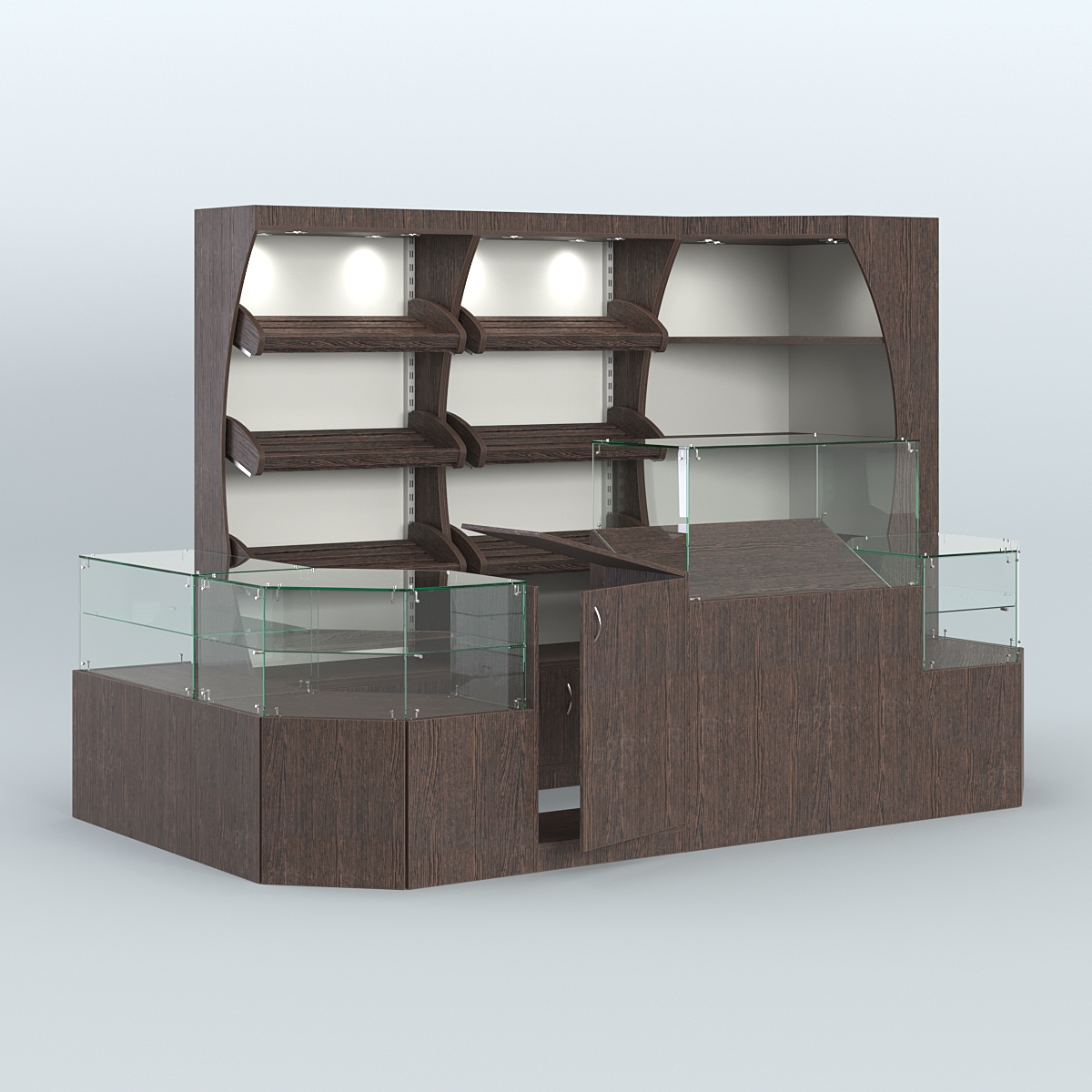 Угловой павильон для небольшого магазина по продаже хлеба и выпечки №2 Дуб Венге + Белый