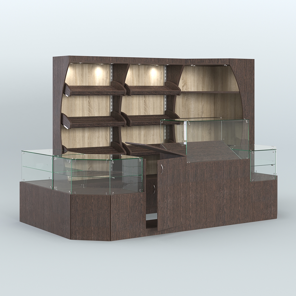 Угловой павильон для небольшого магазина по продаже хлеба и выпечки №2 Дуб Венге + Дуб Сонома