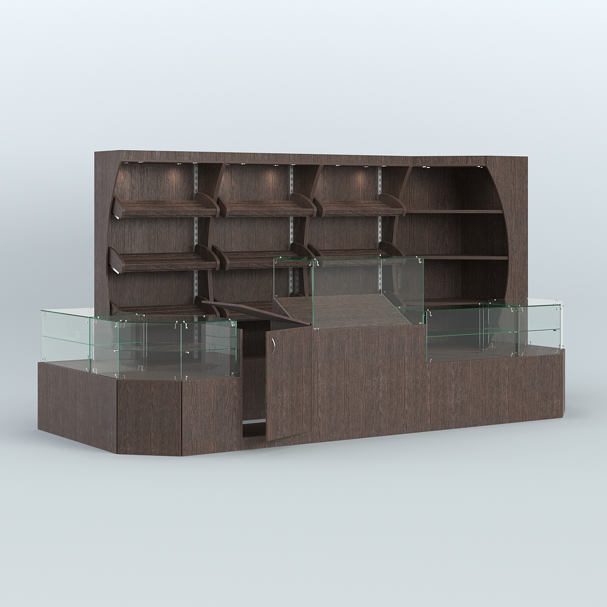 Угловой павильон со стеклянными прилавками для продажи хлеба и выпечки №3 Дуб Венге