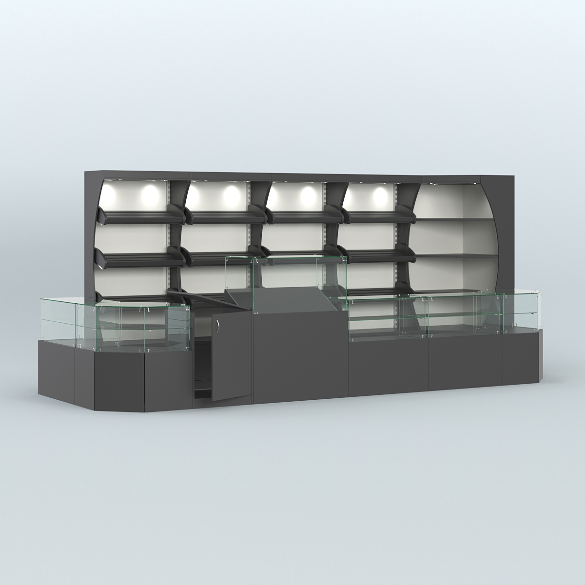 Угловой павильон с широким рядом стеллажей для размещения хлеба и выпечки №4 Черный и Белый