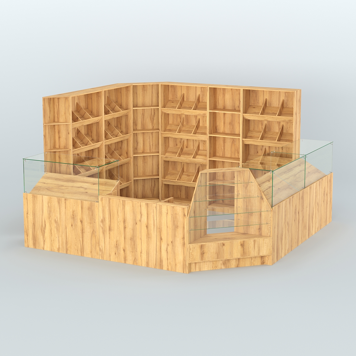 Угловой павильон из ДСП для торговли хлебом и выпечкой №5 Дуб Золотистый