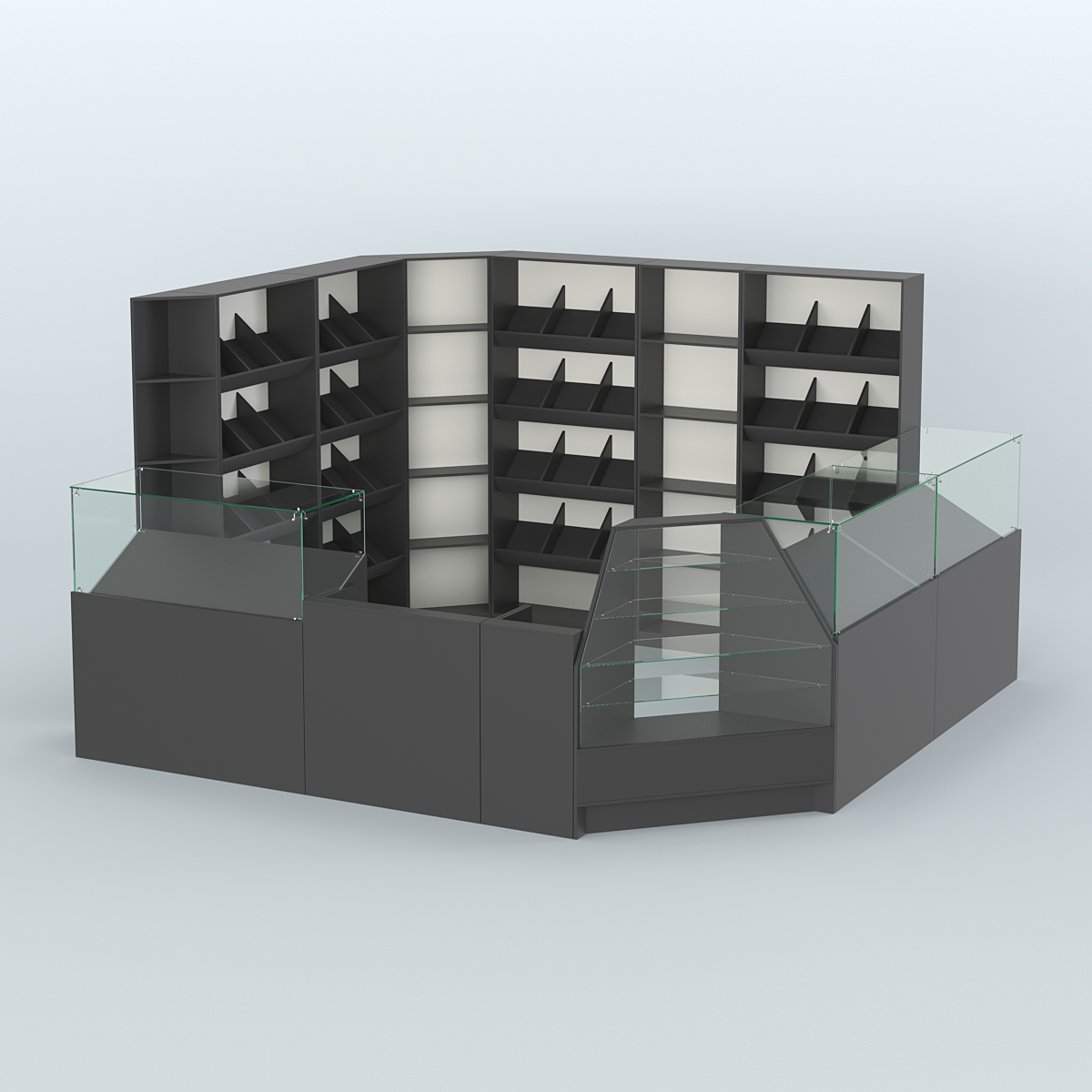 Угловой павильон из ДСП для торговли хлебом и выпечкой №5 Черный и Белый