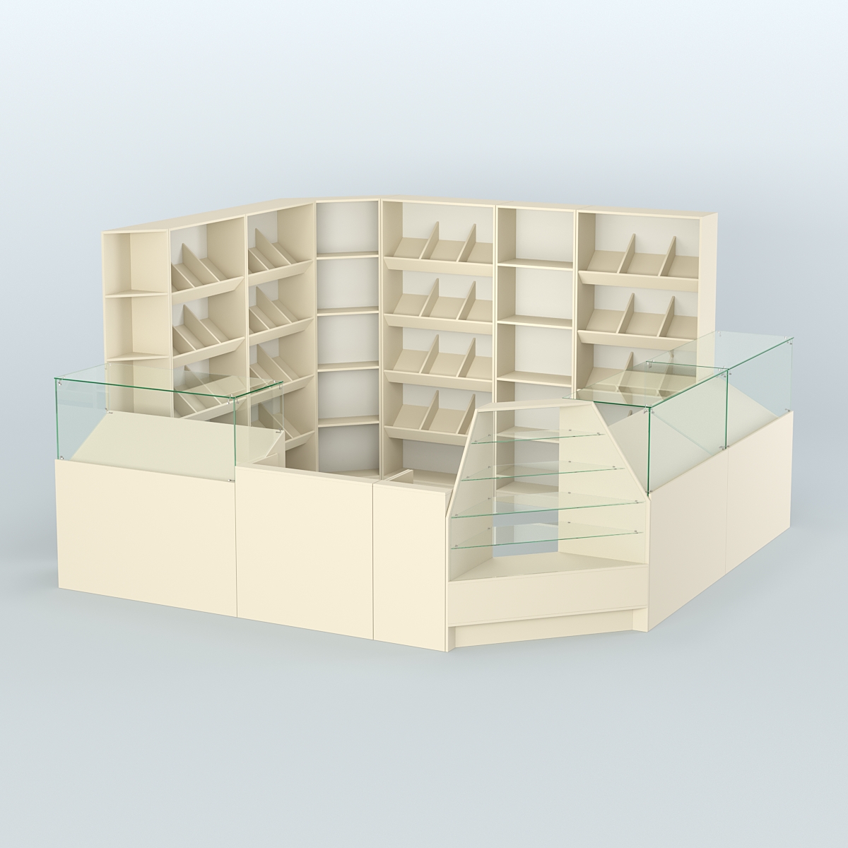 Угловой павильон из ДСП для торговли хлебом и выпечкой №5 Крем Вайс + Белый