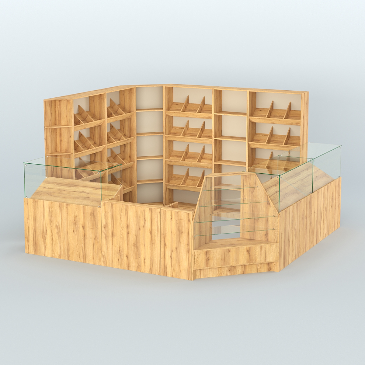 Угловой павильон из ДСП для торговли хлебом и выпечкой №5 Дуб Золотистый и Крем Вайс