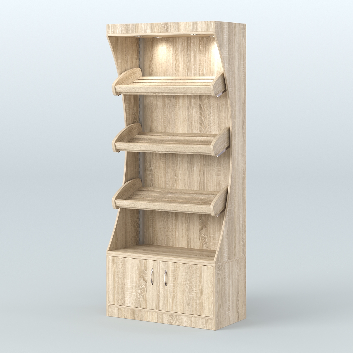 Стеллаж высокий пристенный с деревянными полками для хлебной лавки ХЛ-1 Дуб сонома