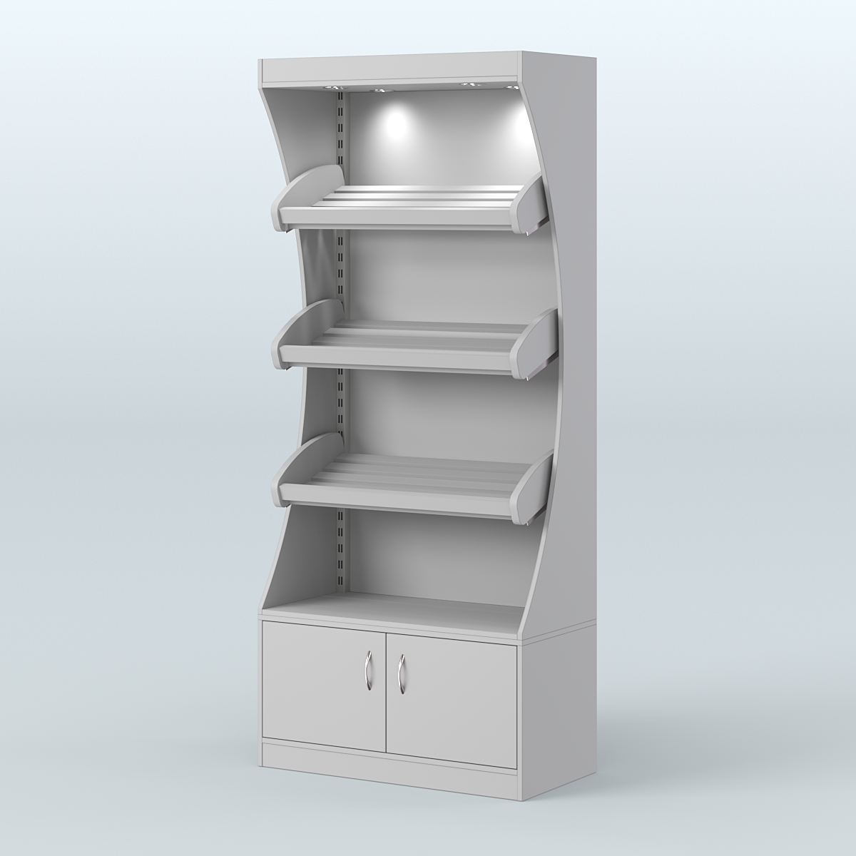 Стеллаж высокий пристенный с деревянными полками для хлебной лавки ХЛ-1 Серый