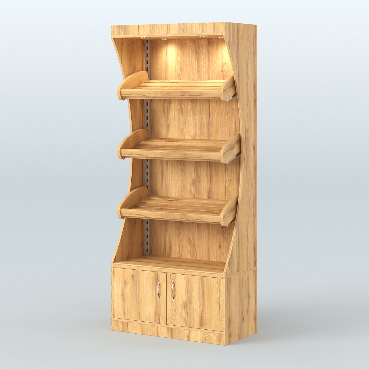 Стеллаж высокий пристенный с деревянными полками для хлебной лавки ХЛ-1 Дуб Золотистый