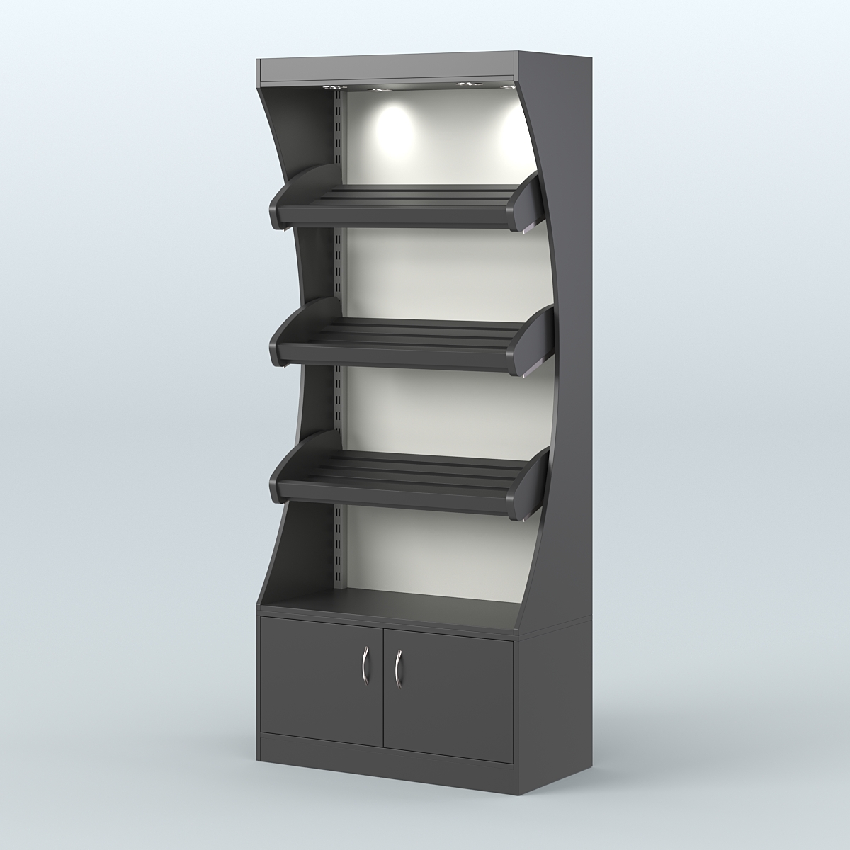 Стеллаж высокий пристенный с деревянными полками для хлебной лавки ХЛ-1 Черный и Белый