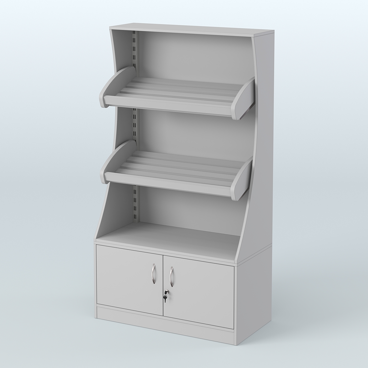 Стеллаж низкий пристенный с деревянными полками для хлебной лавки ХЛ-2 Серый