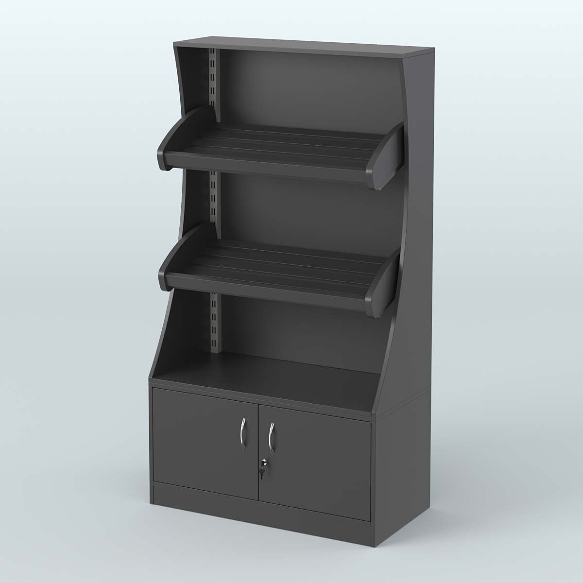 Стеллаж низкий пристенный с деревянными полками для хлебной лавки ХЛ-2 Черный