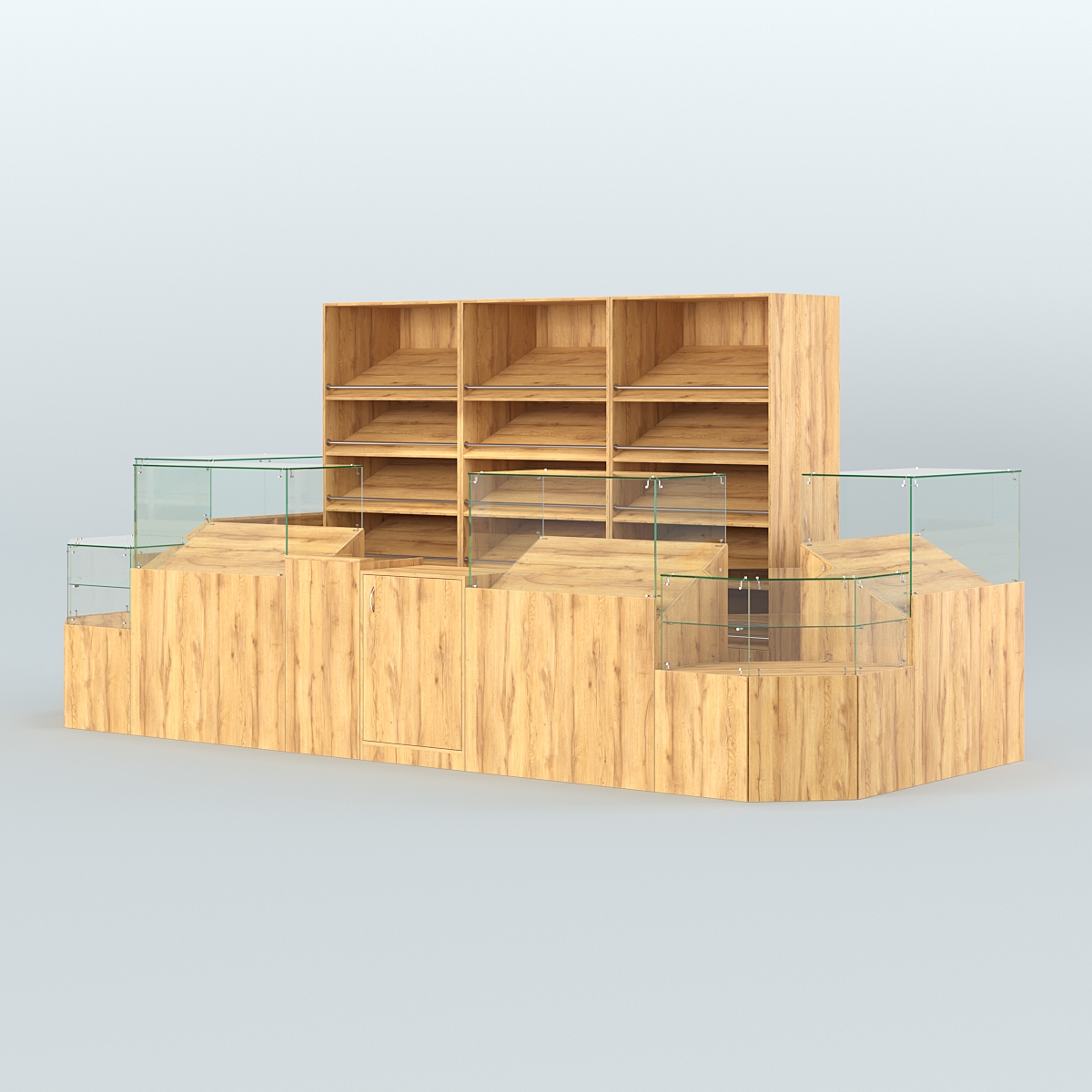 Пристенный павильон с прилавками и стеллажами для торговли хлебом и выпечкой №5 Дуб Золотистый