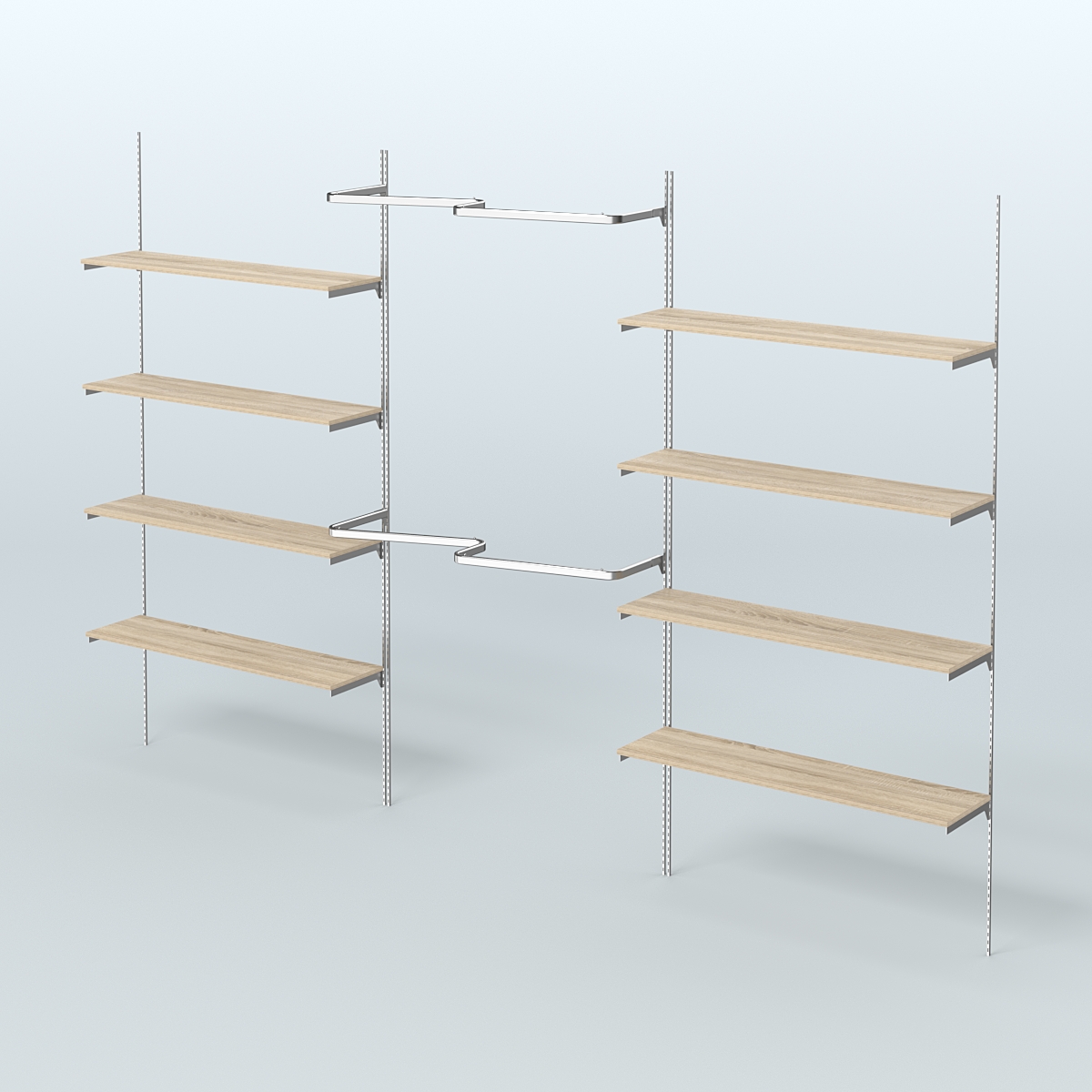 Neo Fix №7(М) настенная система с полками из ДСП поручнями из хрома (3600 мм) Дуб Сонома