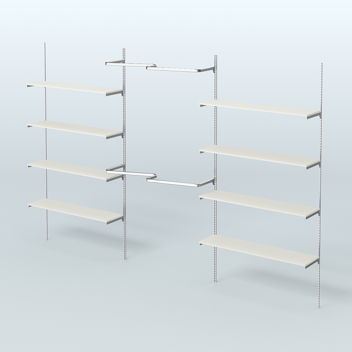 Neo Fix №7(М) настенная система с полками из ДСП поручнями из хрома (3600 мм) Белый