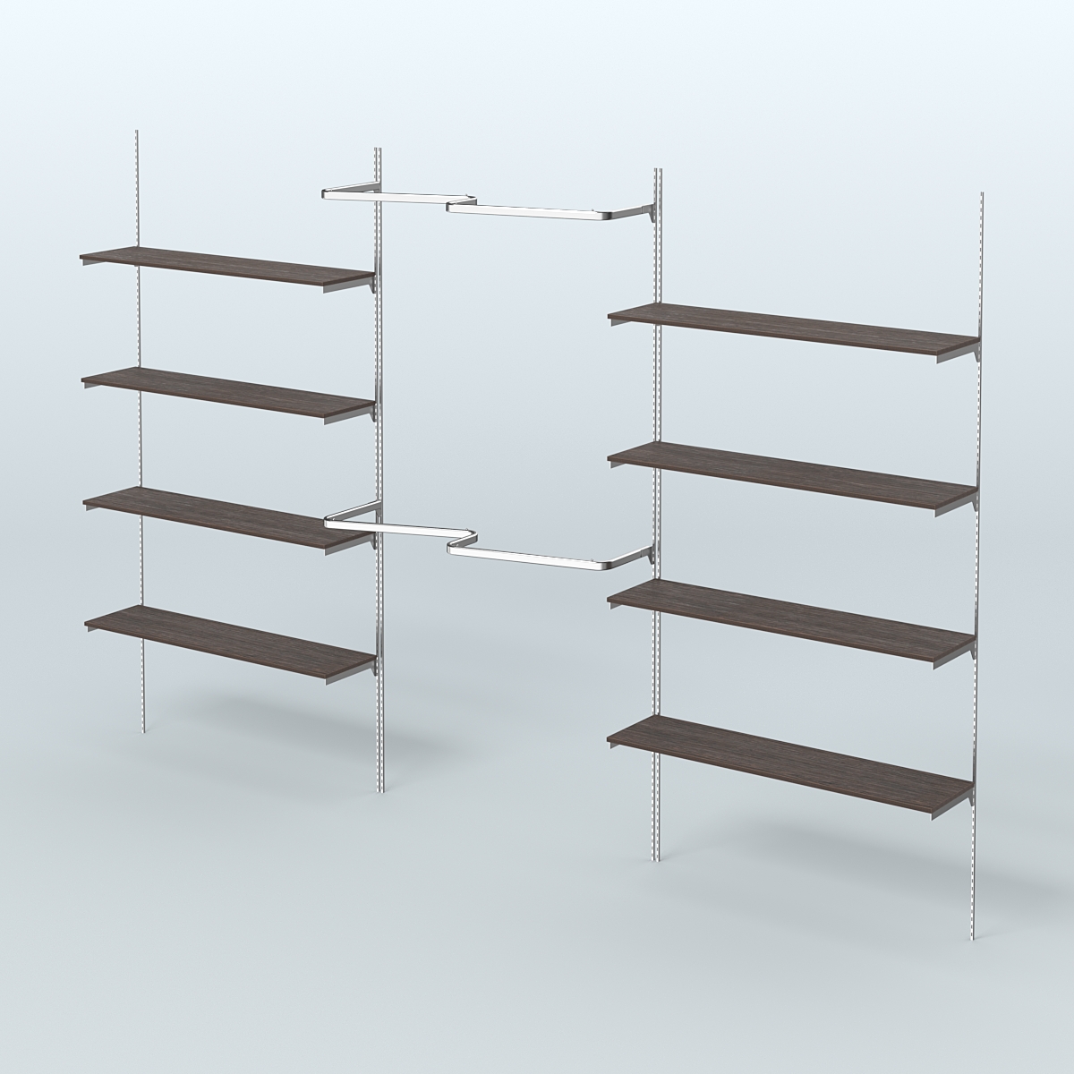 Neo Fix №7(М) настенная система с полками из ДСП поручнями из хрома (3600 мм) Дуб Венге