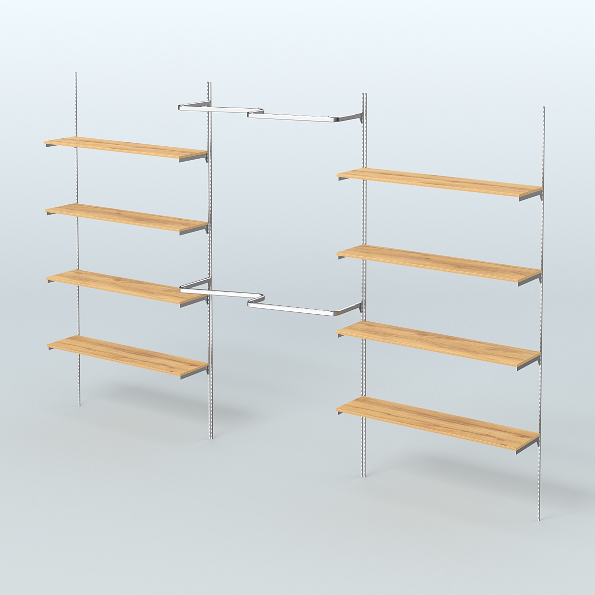 Neo Fix №7(М) настенная система с полками из ДСП поручнями из хрома (3600 мм) Дуб Золотистый