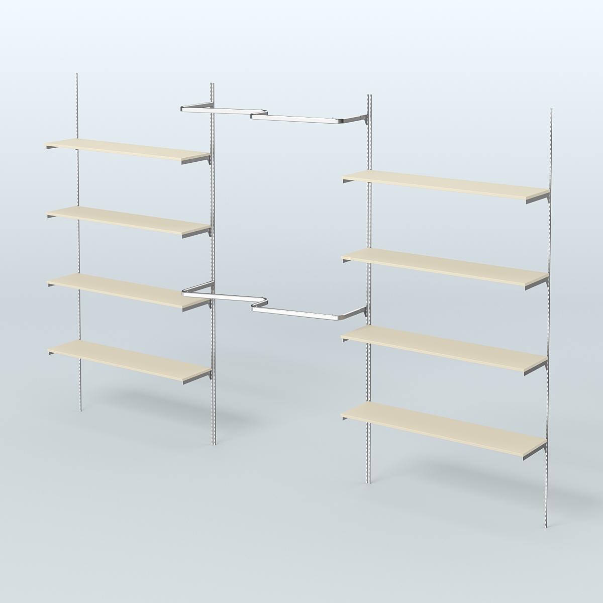 Neo Fix №7(М) настенная система с полками из ДСП поручнями из хрома (3600 мм) Крем Вайс