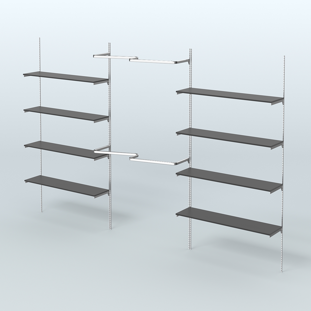 Neo Fix №7(М) настенная система с полками из ДСП поручнями из хрома (3600 мм) Черный