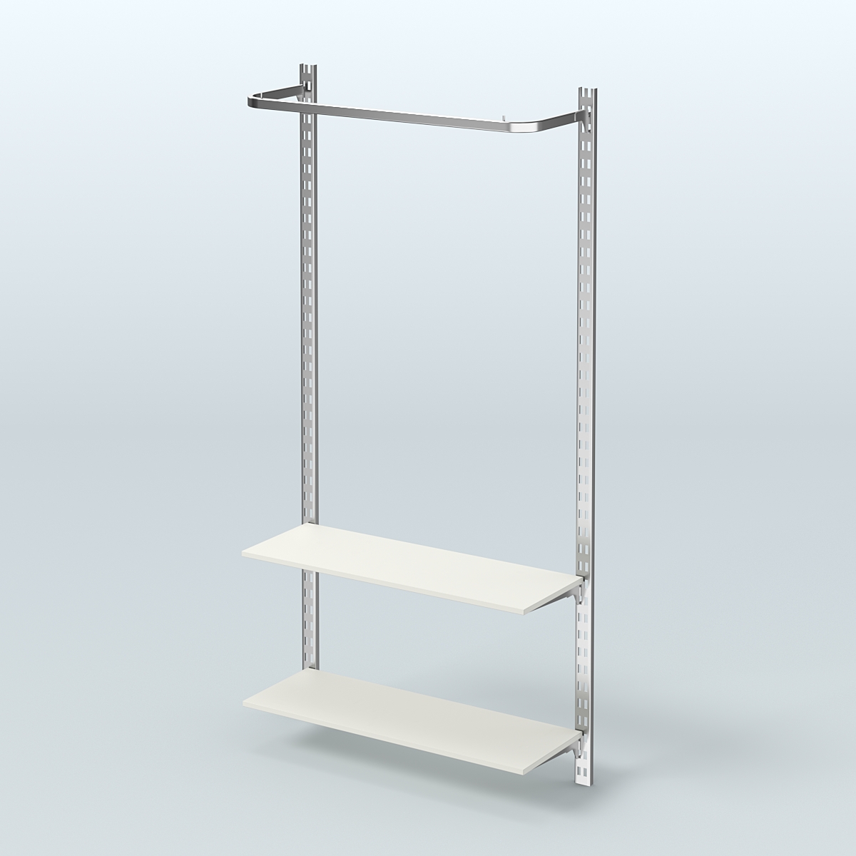 Настенная система для торговли одеждой METAL с поручнем и полками из ДСП без задней стенки шириной 1000 мм №8 Белый