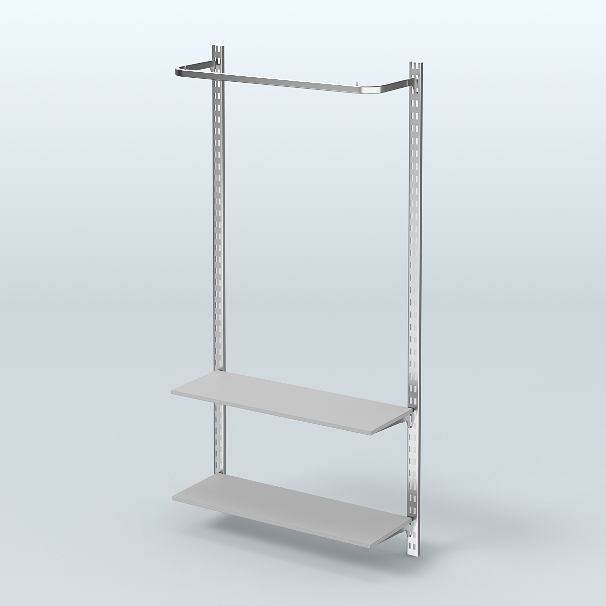 Настенная система для торговли одеждой METAL с поручнем и полками из ДСП без задней стенки шириной 1000 мм №8 Серый