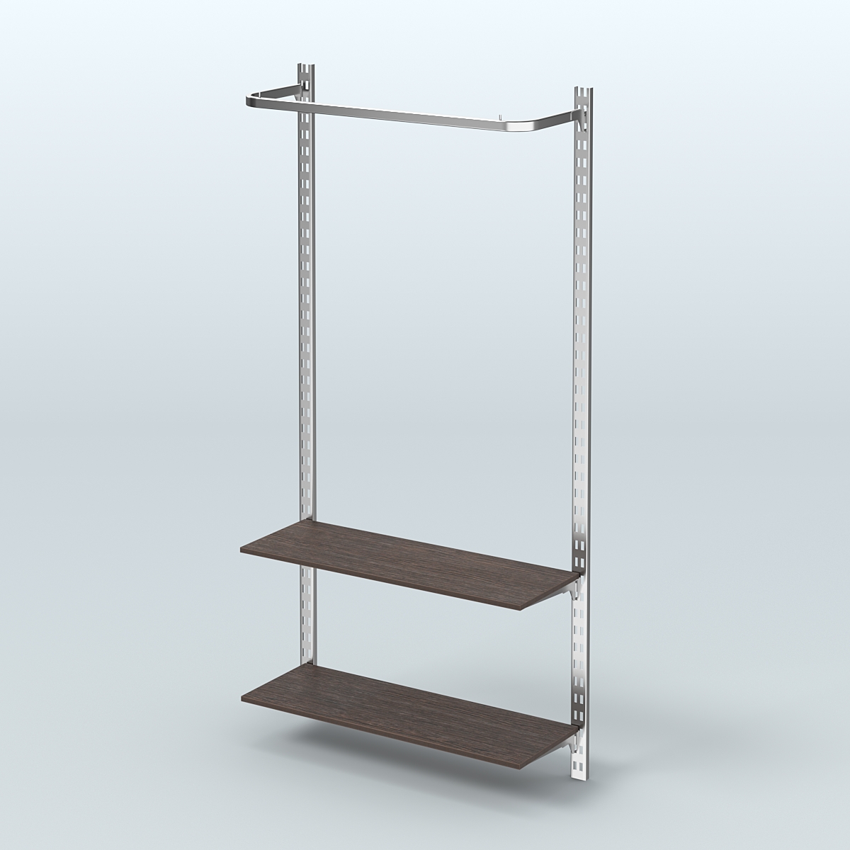 Настенная система для торговли одеждой METAL с поручнем и полками из ДСП без задней стенки шириной 1000 мм №8 Дуб Венге