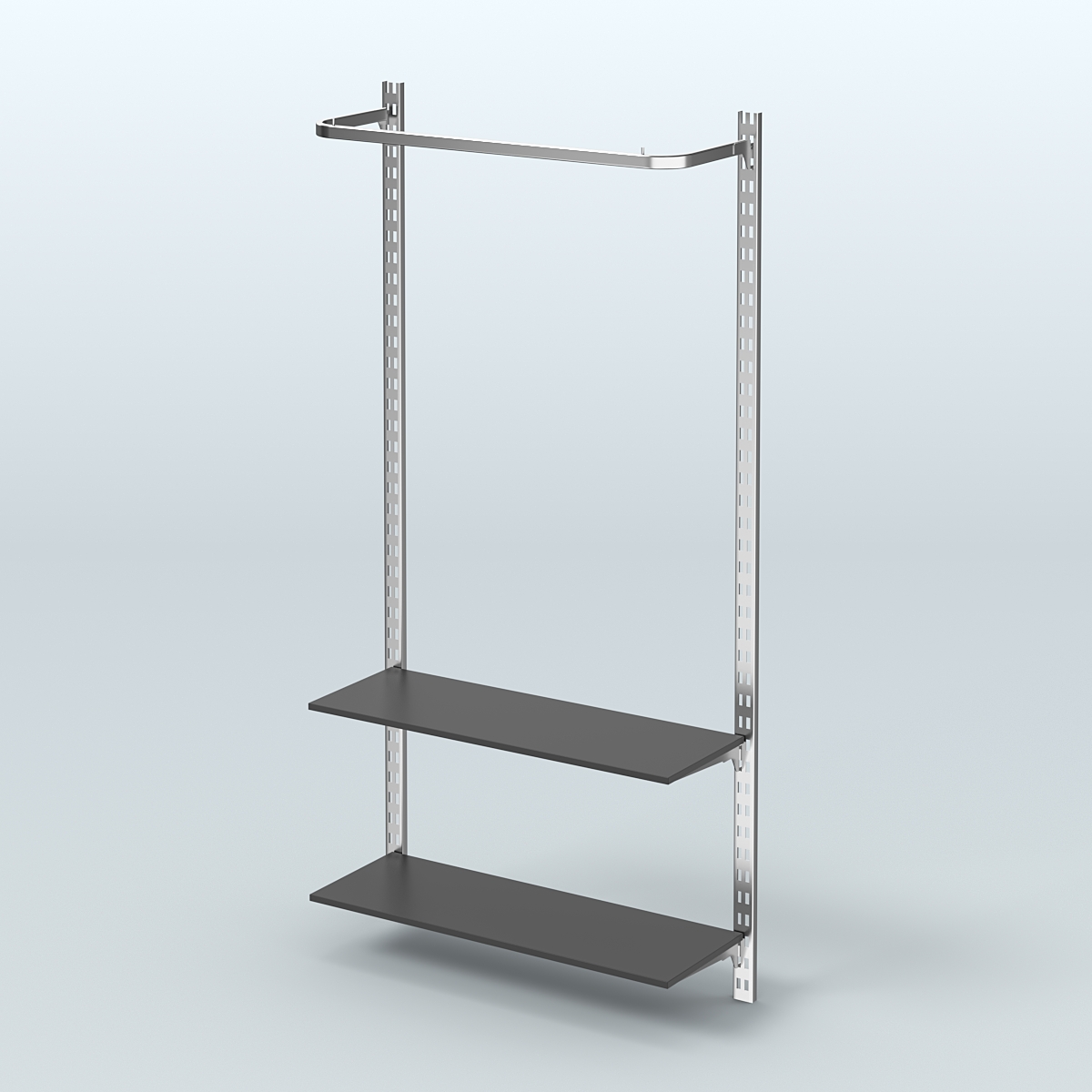 Настенная система для торговли одеждой METAL с поручнем и полками из ДСП без задней стенки шириной 1000 мм №8 Черный