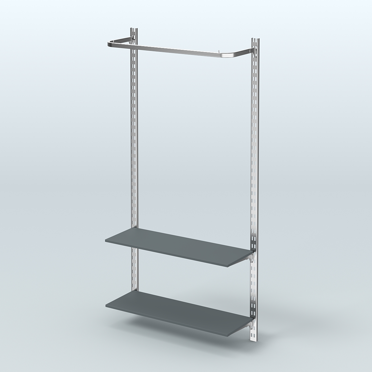 Настенная система для торговли одеждой METAL с поручнем и полками из ДСП без задней стенки шириной 1000 мм №8 Темно-Серый