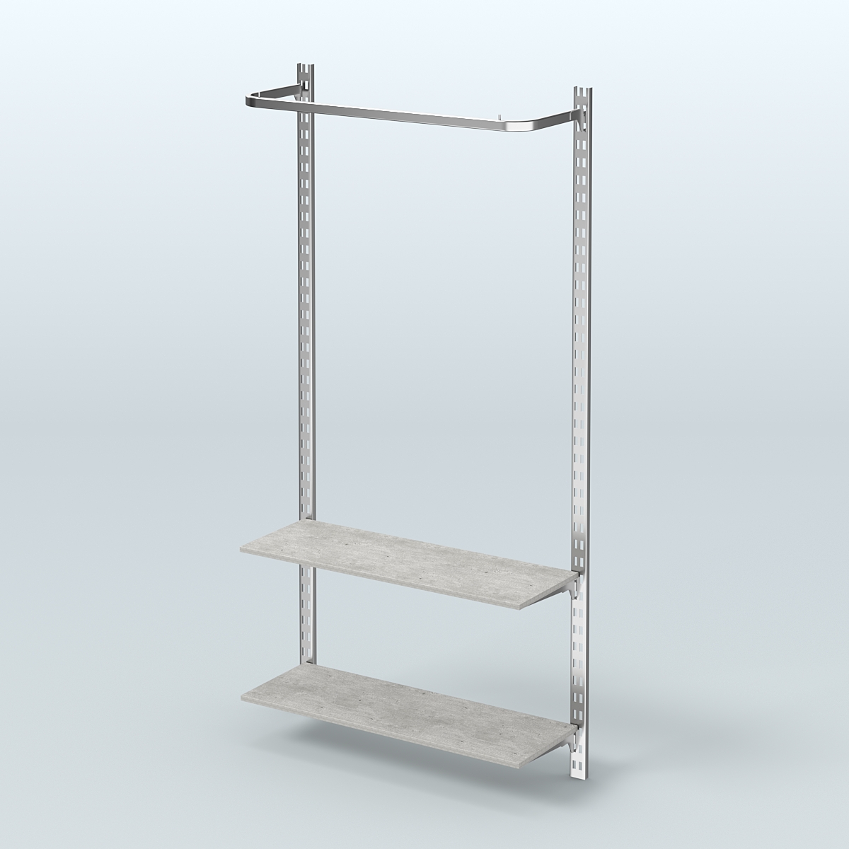 Настенная система для торговли одеждой METAL с поручнем и полками из ДСП без задней стенки шириной 1000 мм №8 Метрополитан Грей