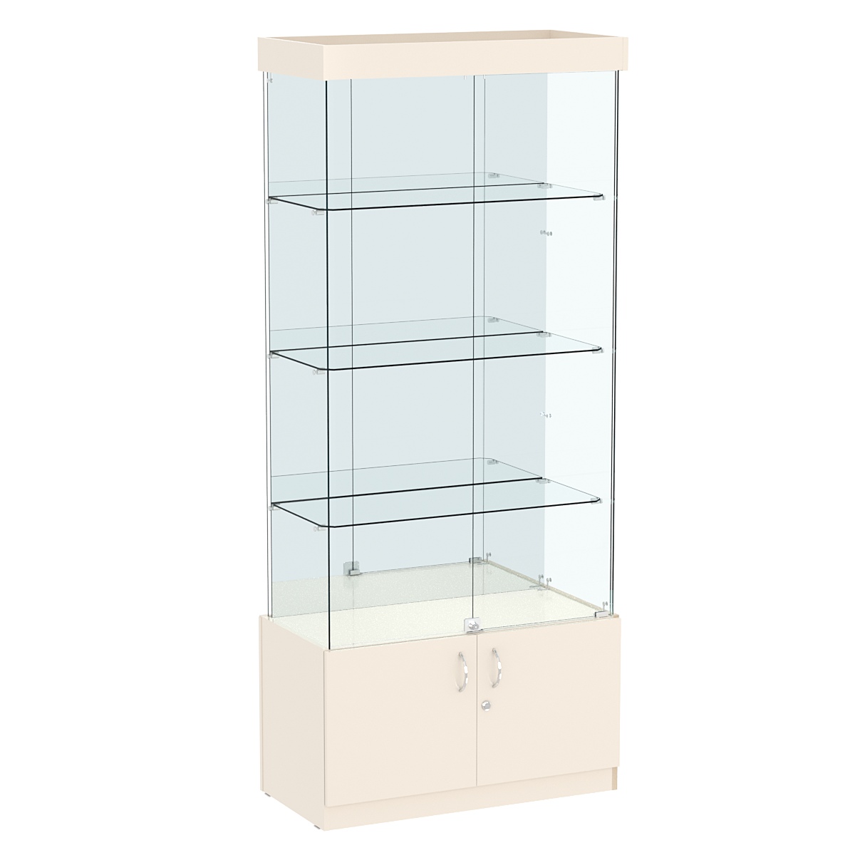 Витрина Истра №3 прямоугольная (задняя стенка - зеркало) Крем Вайс