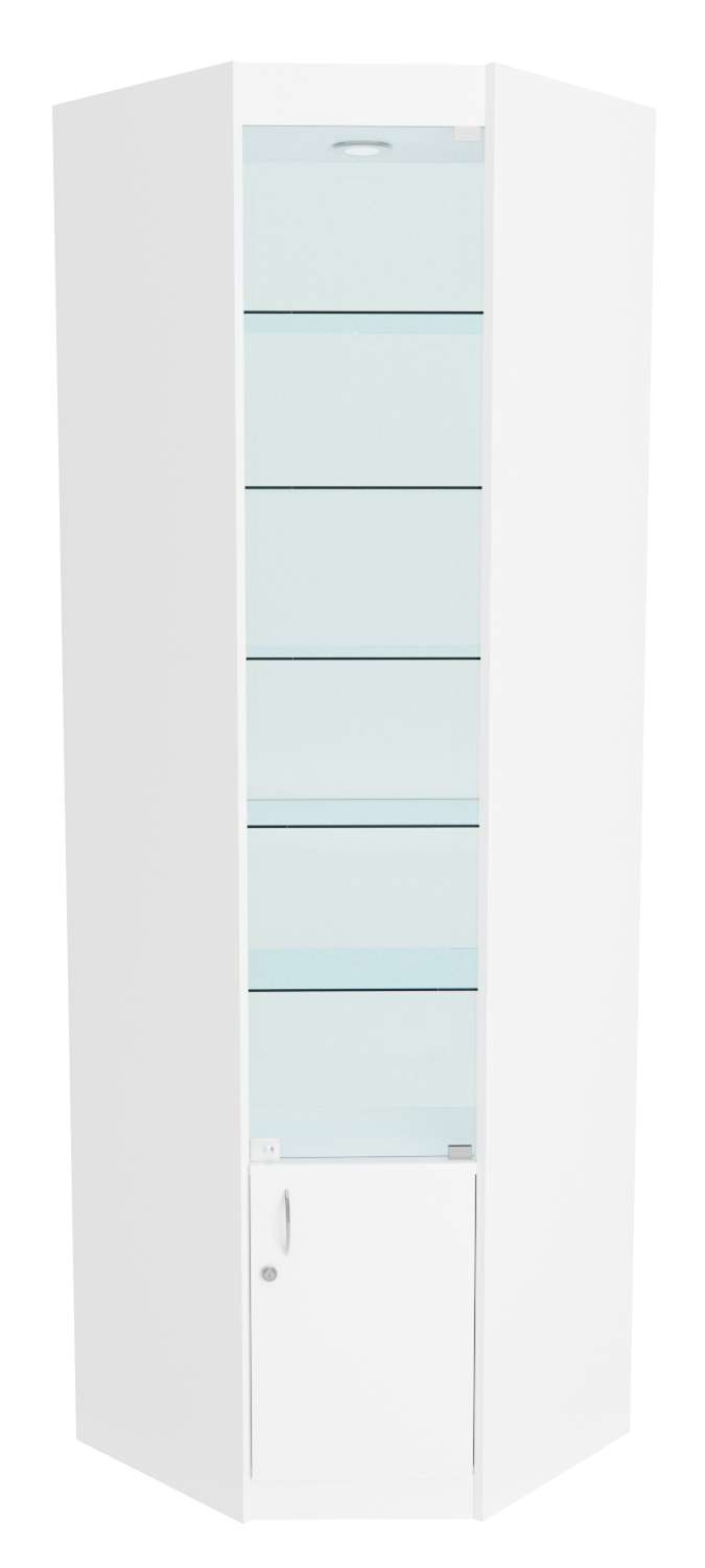 Стеклянная витрина угловая №5-2 из ДСП (задняя стенка стекло) Белый