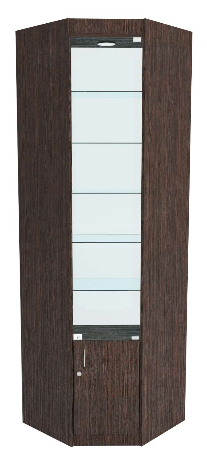 Стеклянная витрина угловая №5-2 из ДСП (задняя стенка стекло) Дуб Венге