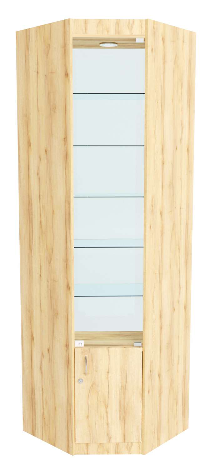 Стеклянная витрина угловая №5-2 из ДСП (задняя стенка стекло) Дуб Золотистый