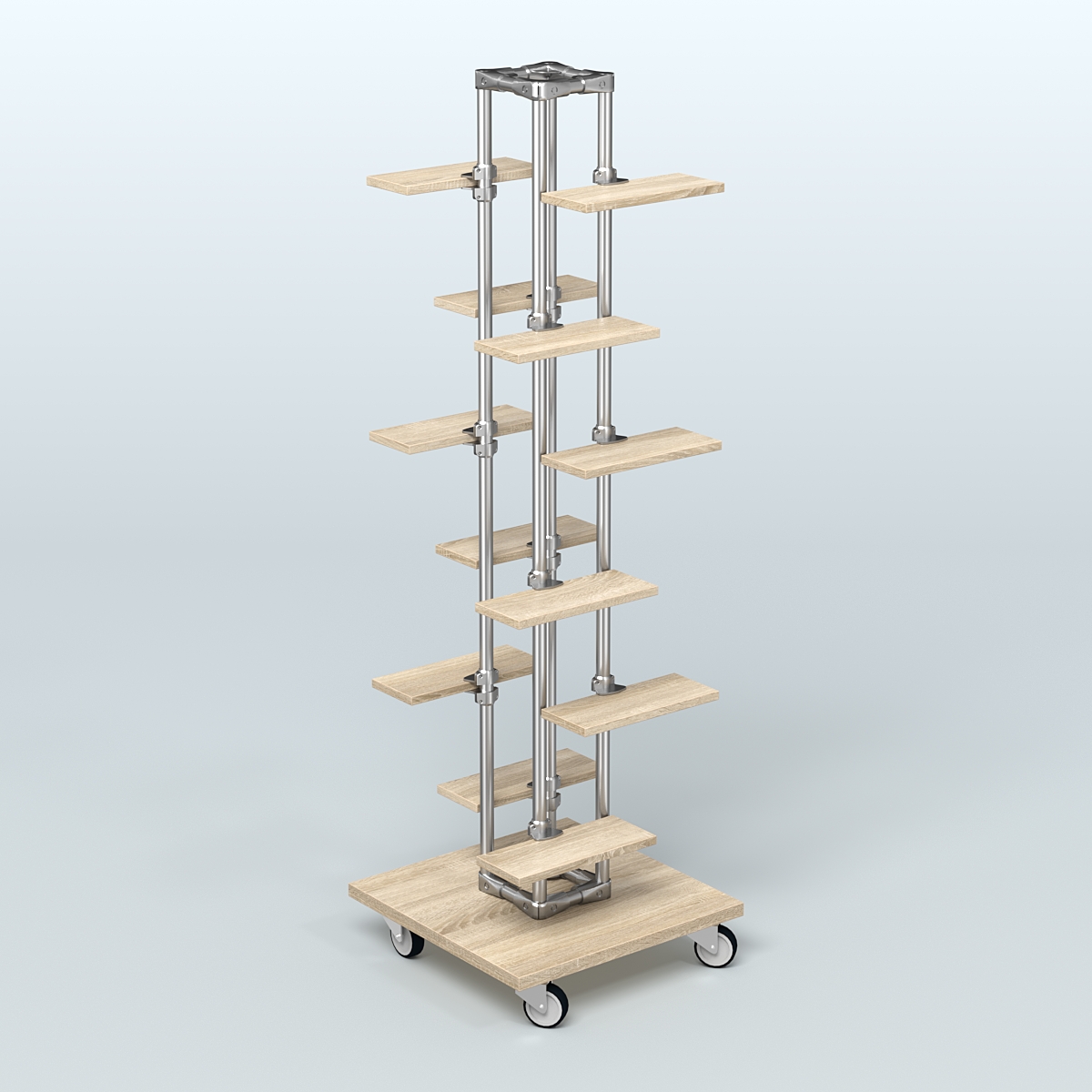 Торговый стенд для обуви с полками ДСП ЛЕСЕНКА №1-1 Дуб сонома