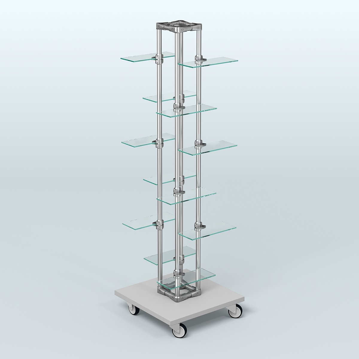Торговый стенд для обуви с прозрачными полками ЛЕСЕНКА №1-2 Серый