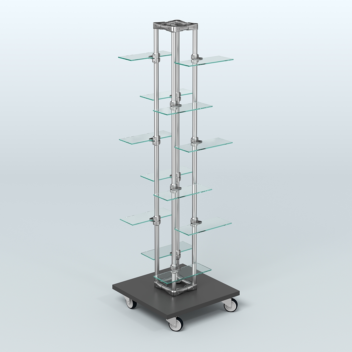 Торговый стенд для обуви с прозрачными полками ЛЕСЕНКА №1-2 Черный
