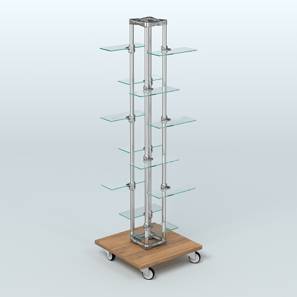 Торговый стенд для обуви с прозрачными полками ЛЕСЕНКА №1-2 Орех