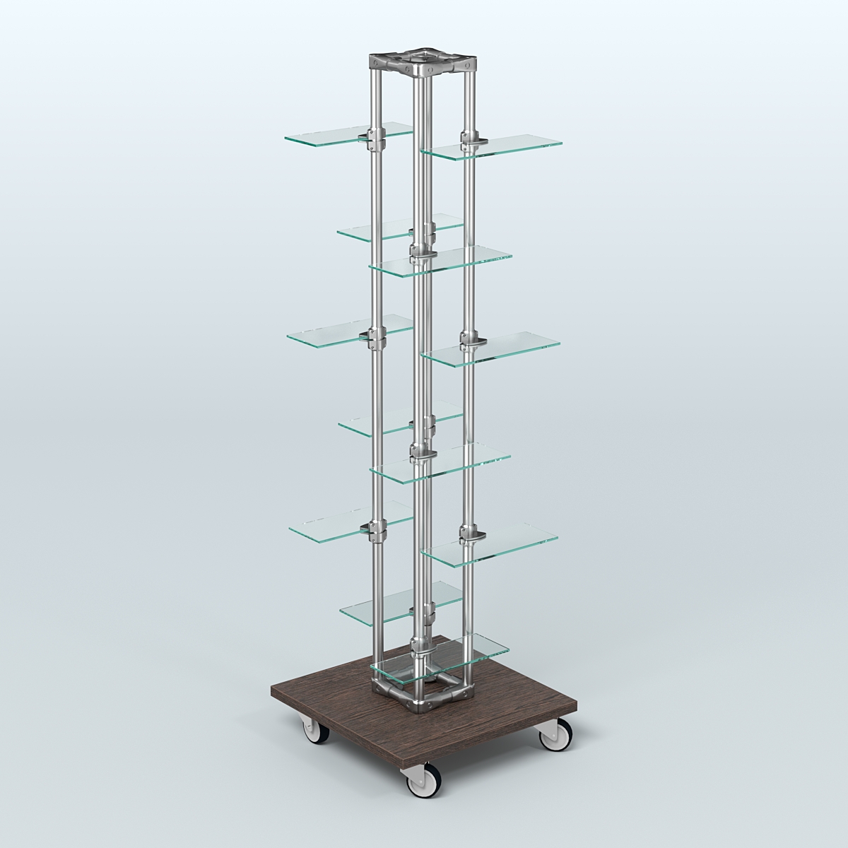 Торговый стенд для обуви с прозрачными полками ЛЕСЕНКА №1-2 Дуб Венге