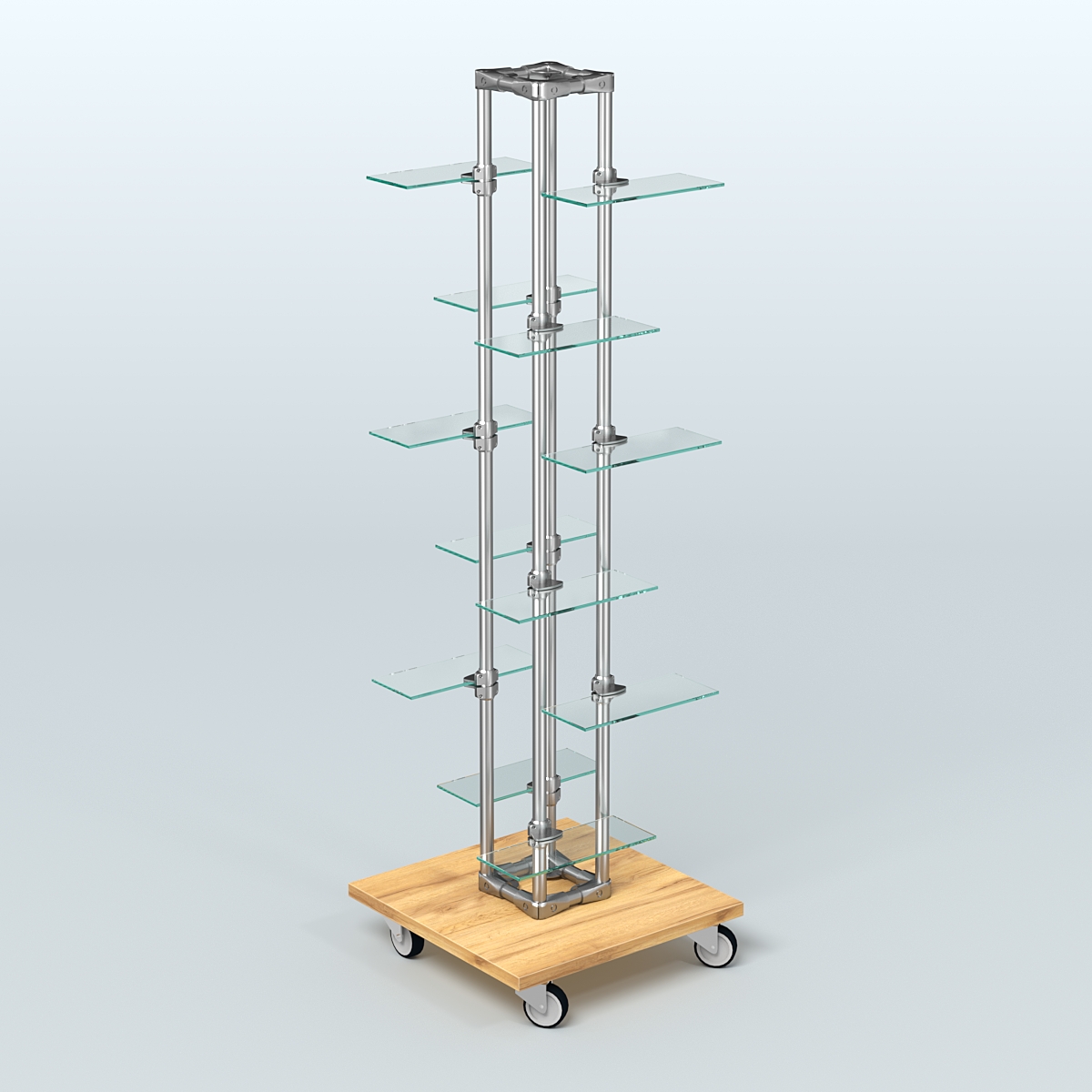 Торговый стенд для обуви с прозрачными полками ЛЕСЕНКА №1-2 Дуб Золотистый