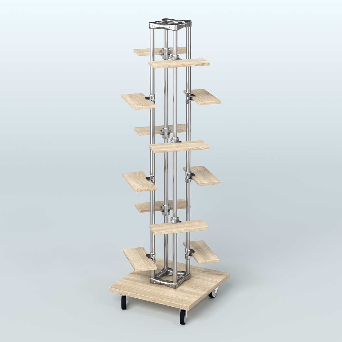 Торговый стенд для обуви с двенадцатью полками ЛЕСЕНКА №2-1 Дуб сонома