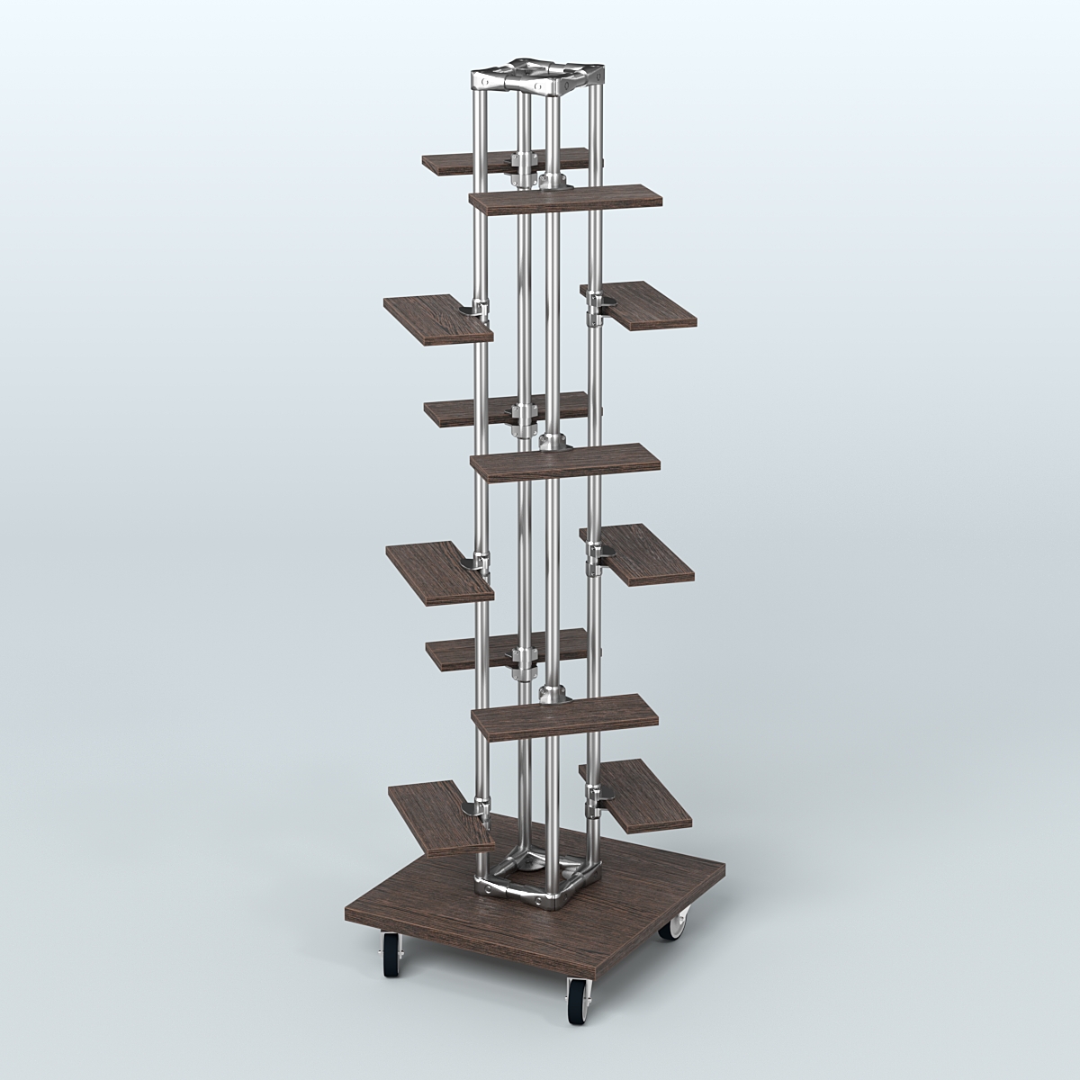 Торговый стенд для обуви с двенадцатью полками ЛЕСЕНКА №2-1 Дуб Венге