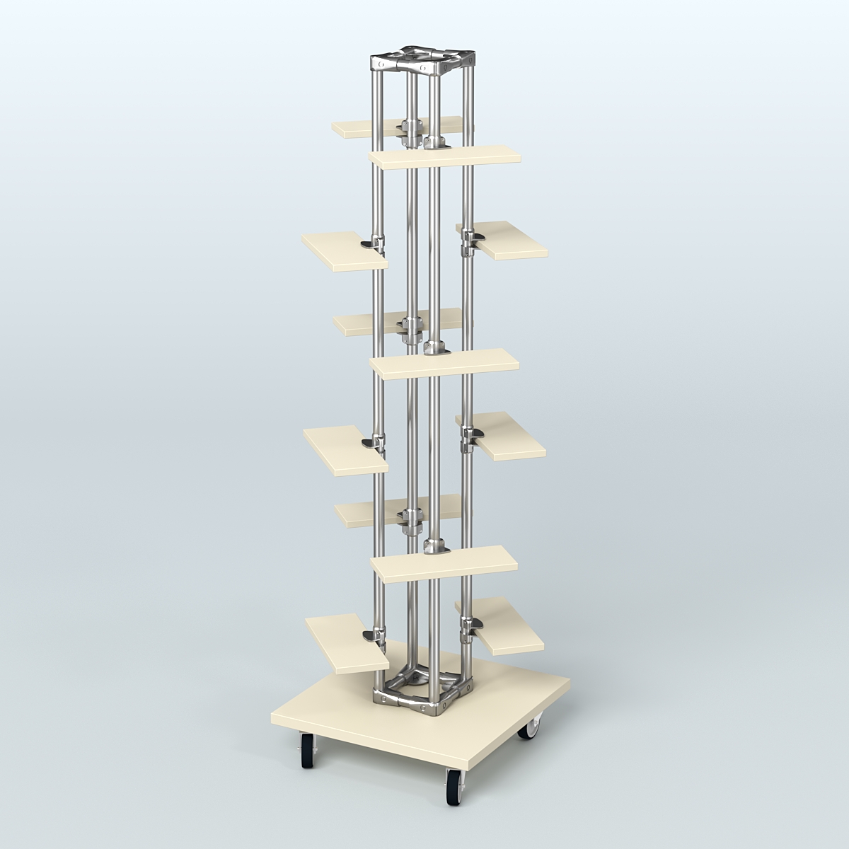 Торговый стенд для обуви с двенадцатью полками ЛЕСЕНКА №2-1 Крем Вайс