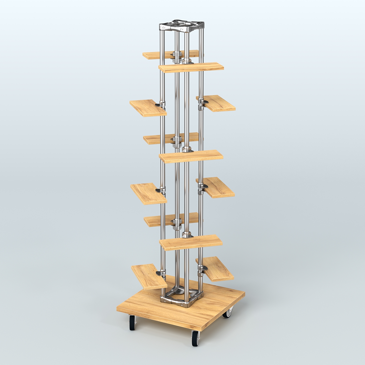 Торговый стенд для обуви с двенадцатью полками ЛЕСЕНКА №2-1 Дуб Золотистый
